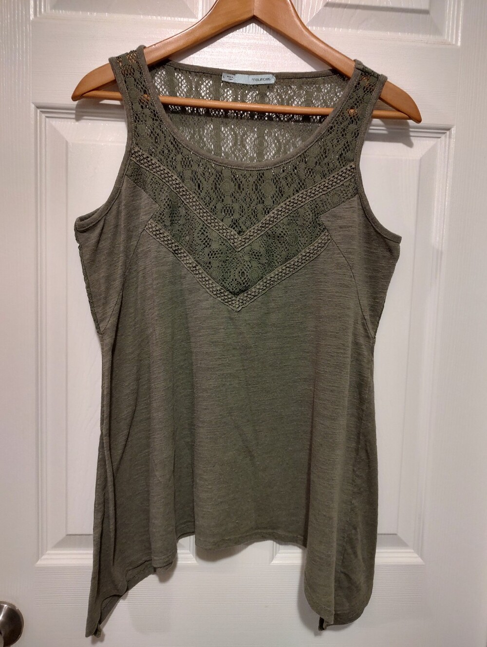 Maurices Olive Crochet Yoke Tank Top